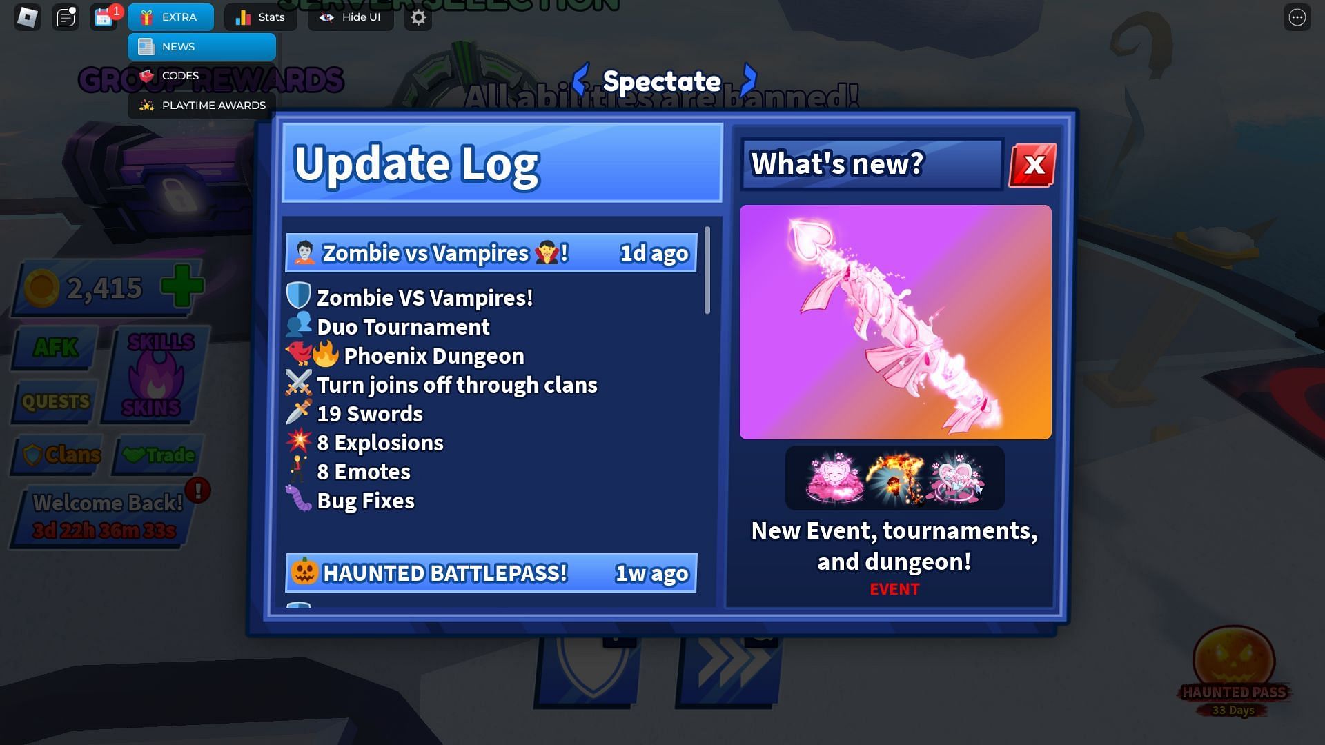 In-game update log (Image via Roblox)