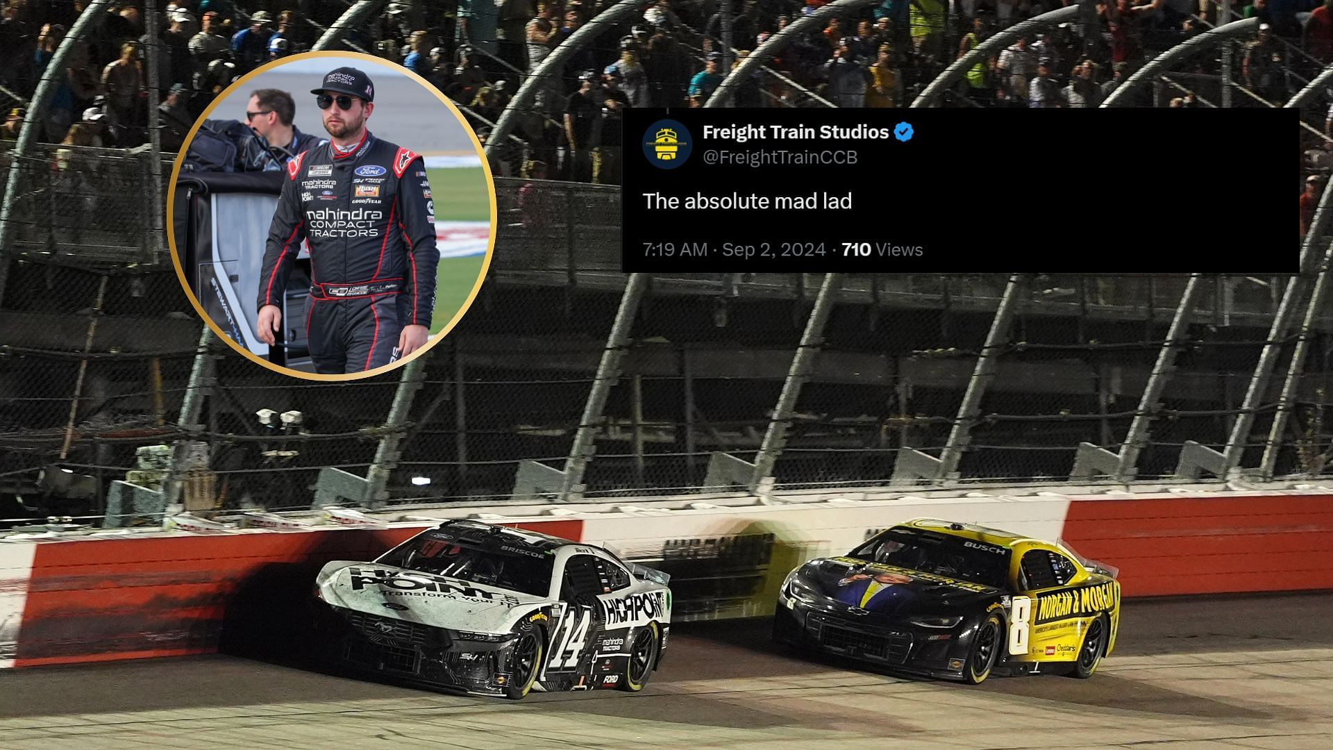 Chase Briscoe passing three cars at Darlington