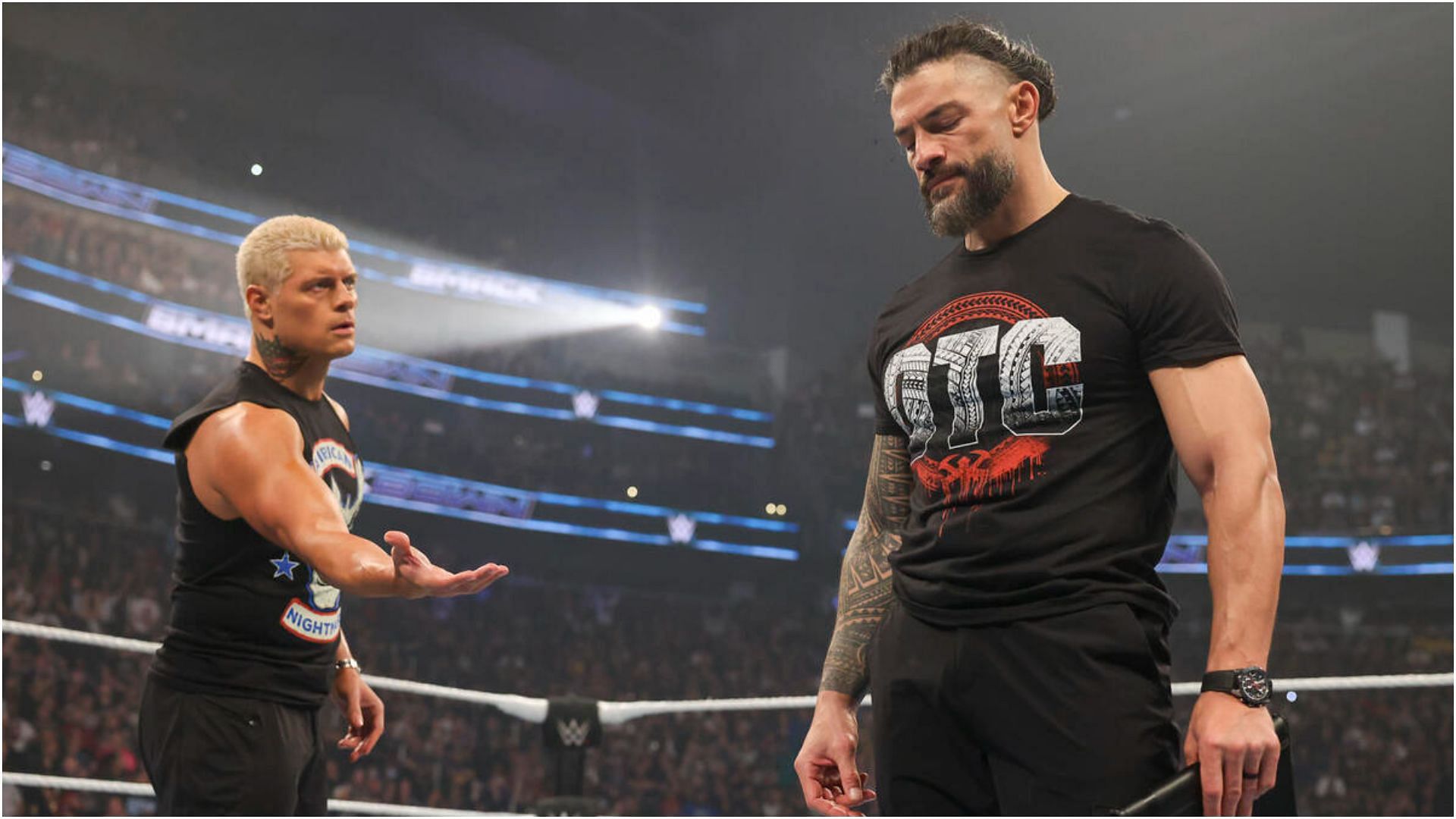 Roman Reigns and Cody Rhodes on an episode of SmackDown. [Picture via: WWE.com]