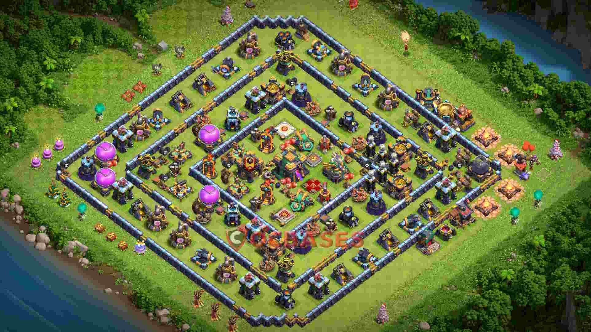 Town Hall 14 sample layout for defense (Image via Supercell)