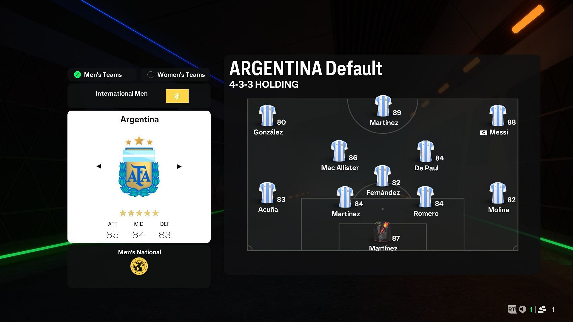 Use these players in this formation for Argentina (Image via EA Sports)