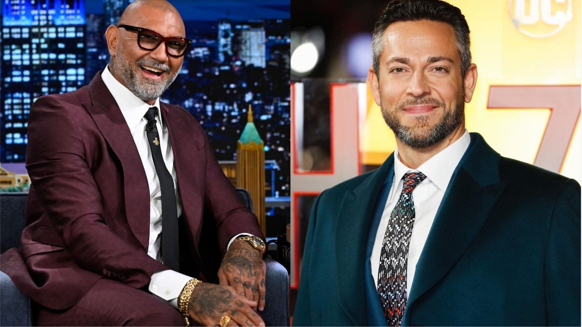 Dave Bautista and Zachary Levi, (Photos via @fallontonightbts &amp; @zacharylevi/Instagram)