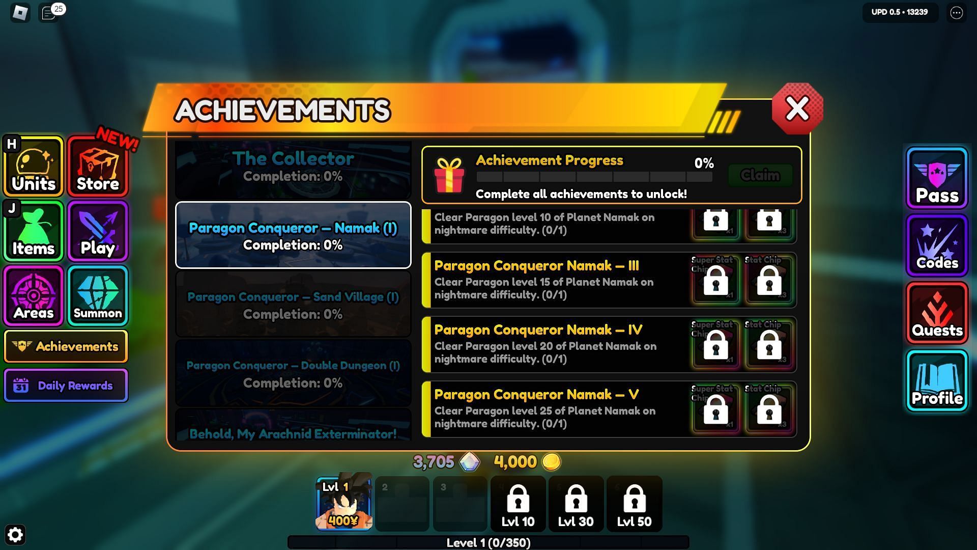 Unlock achievements by completing Paragon mode on Nightmare difficulty (Image via Roblox)