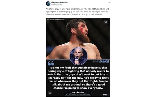 Screenshot of Magomed Ankalaev's post on X