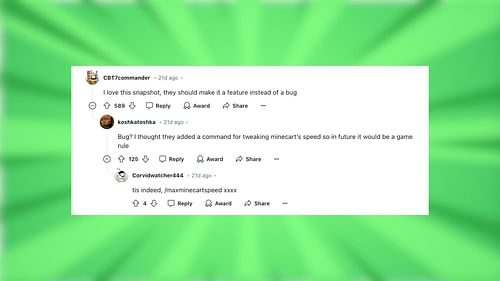 Redditors react to the minecart bug (Image via Mojang Studios, Reddit/pyrku_pyrku)