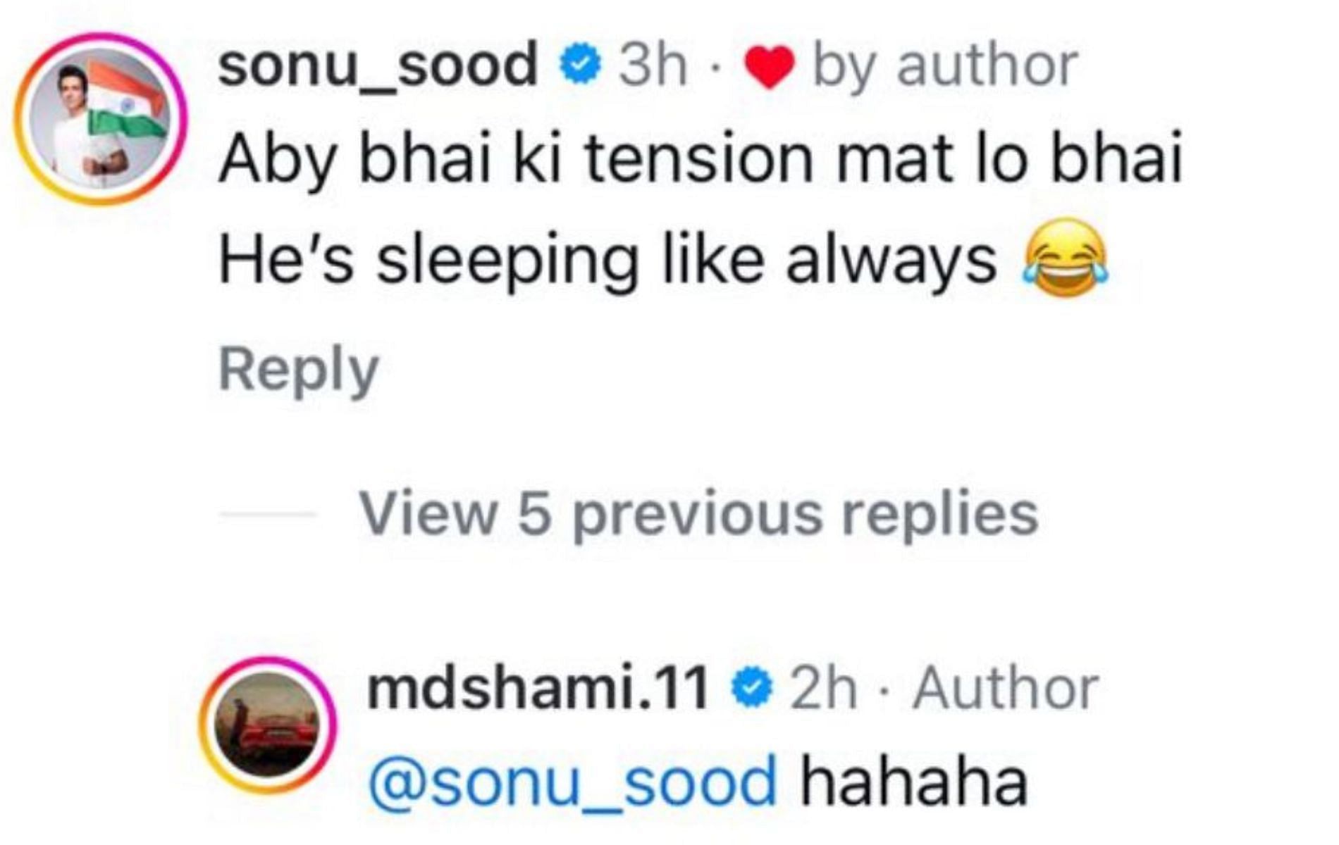 Screenshot of Sonu Sood's comment.