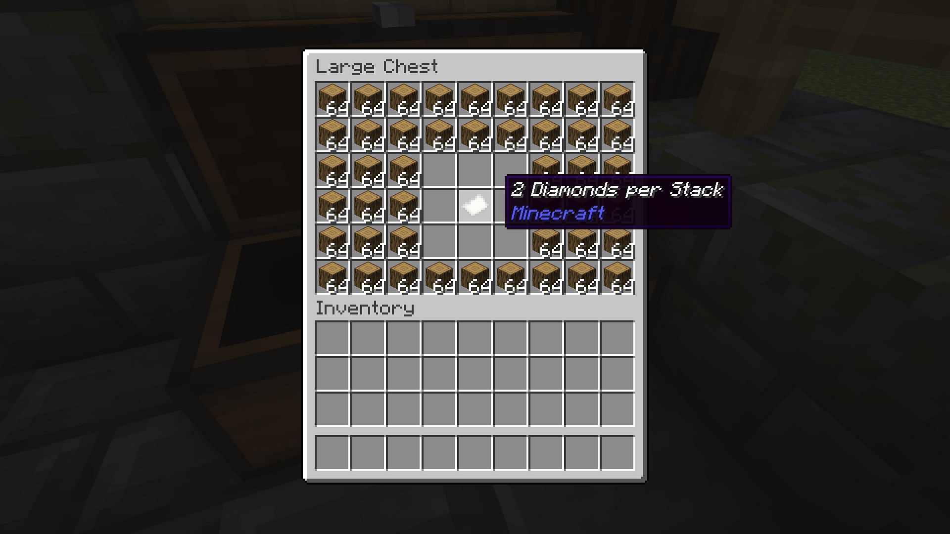 A stocked and priced chest of logs (Image via Mojang)