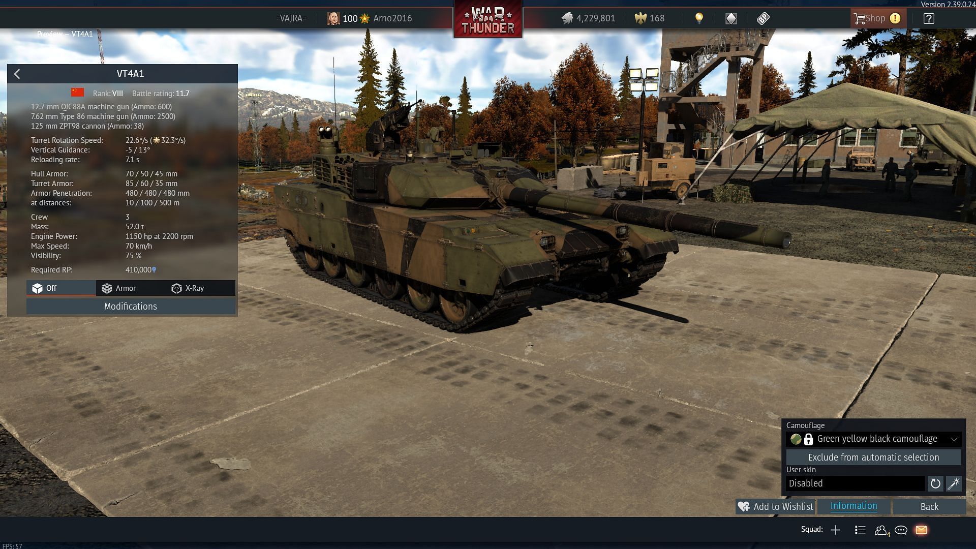 The VT4A1 gets access to hardkill APS (Image via Gaijin Entertainment)