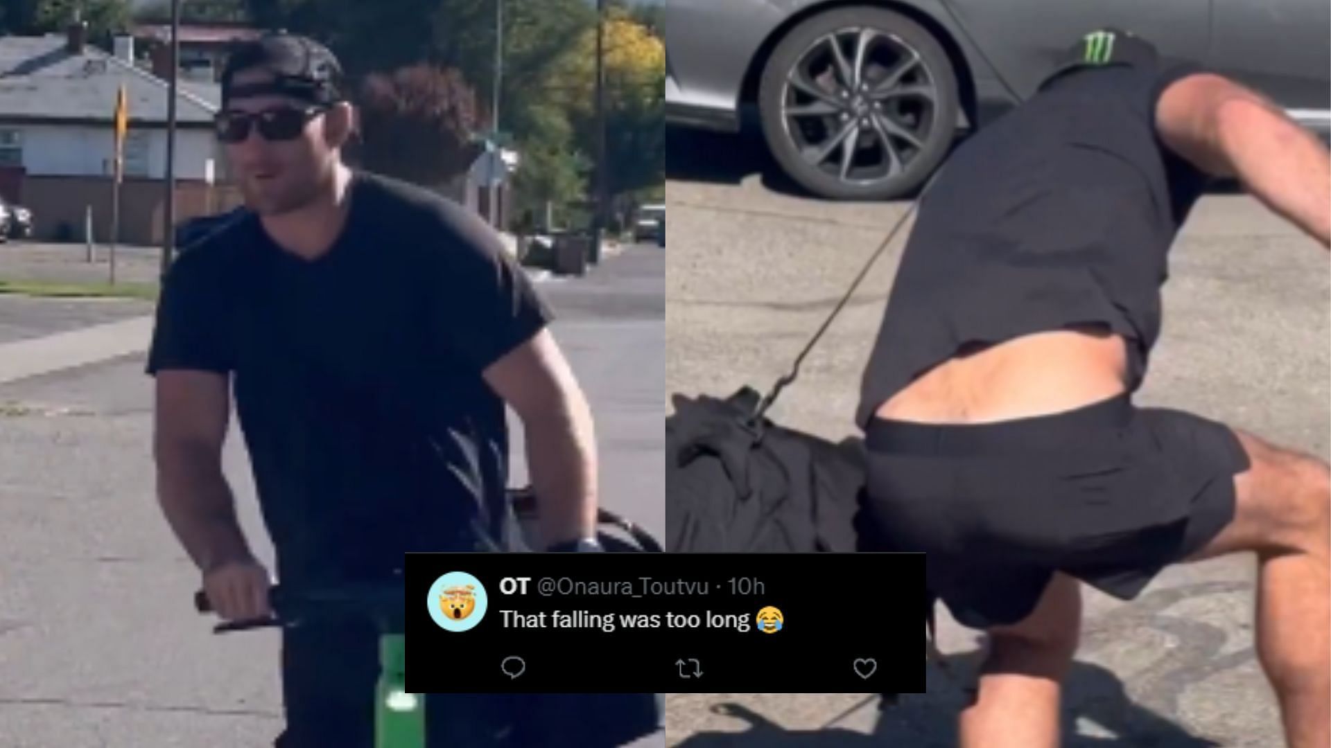 Fans troll Sean Strickland for falling off scooter [Images courtesy of @ninamdrama on X]