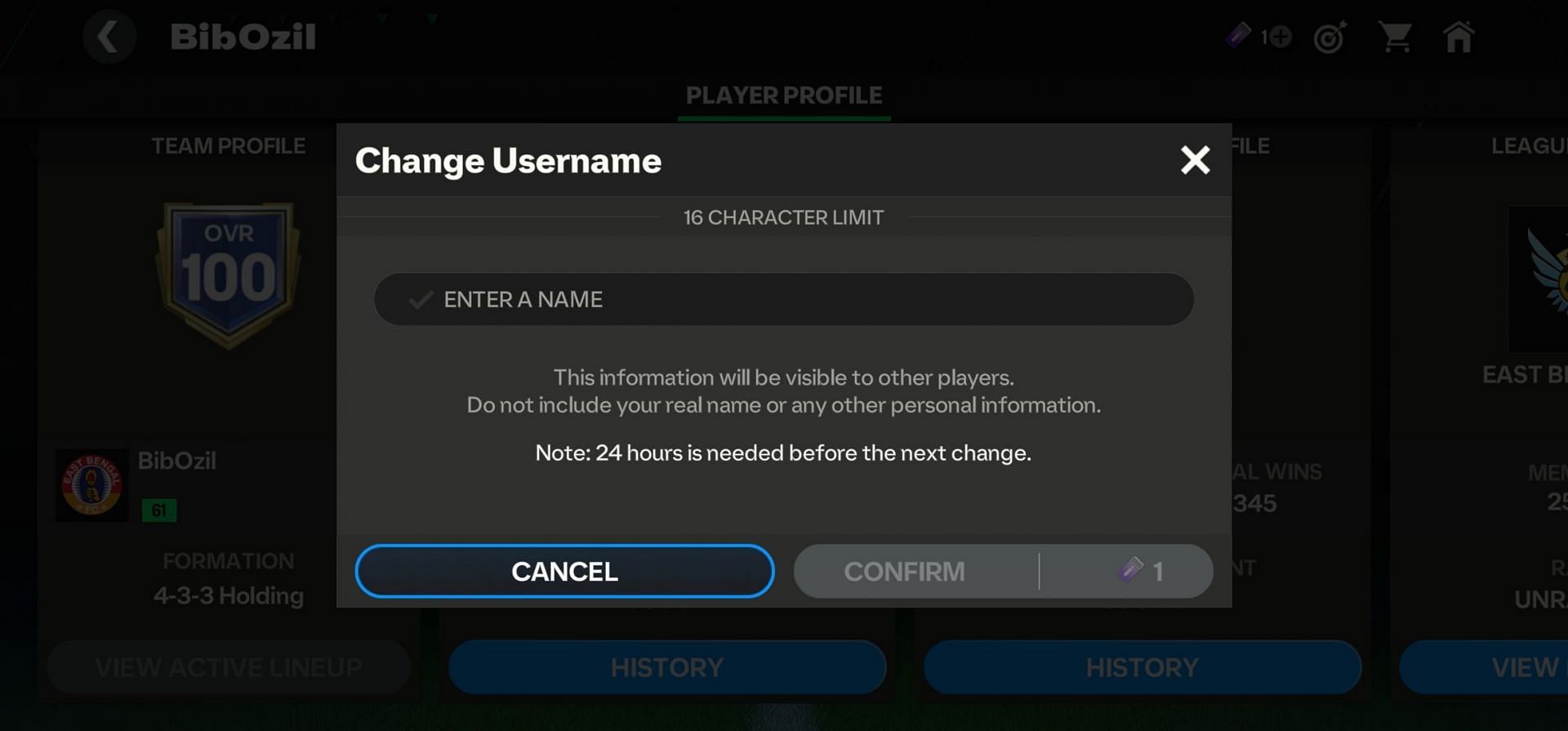 EA Sports introduced the Change Username feature in EA FC Mobile Season 2 (Image via EA Sports)