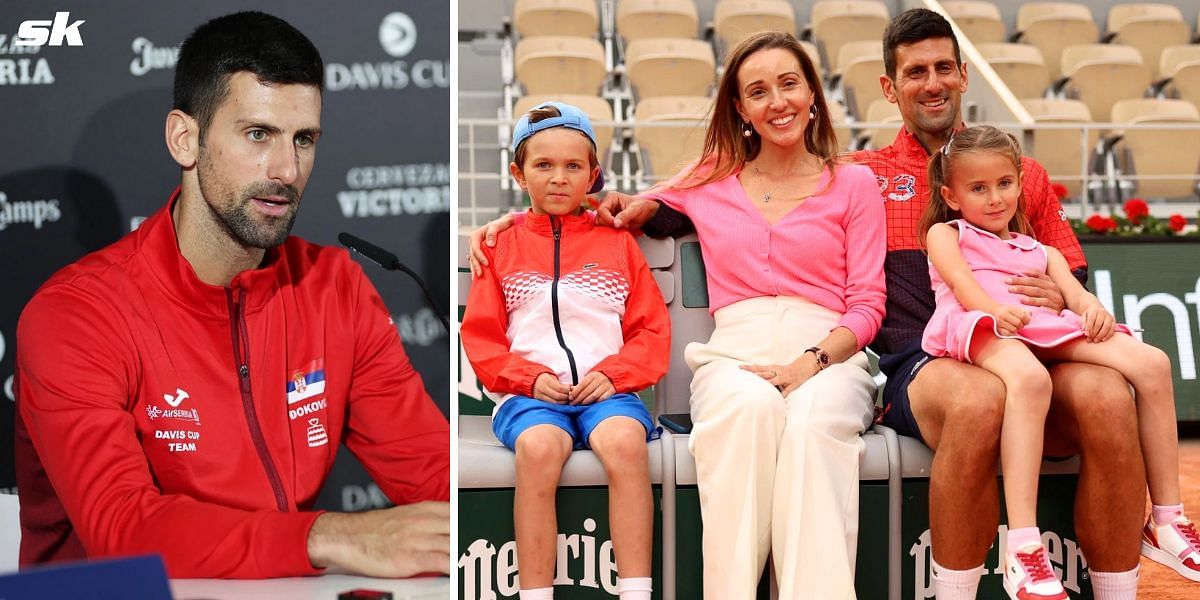 Novak Djokovic with his wife Jelena and their children (Source: Getty)