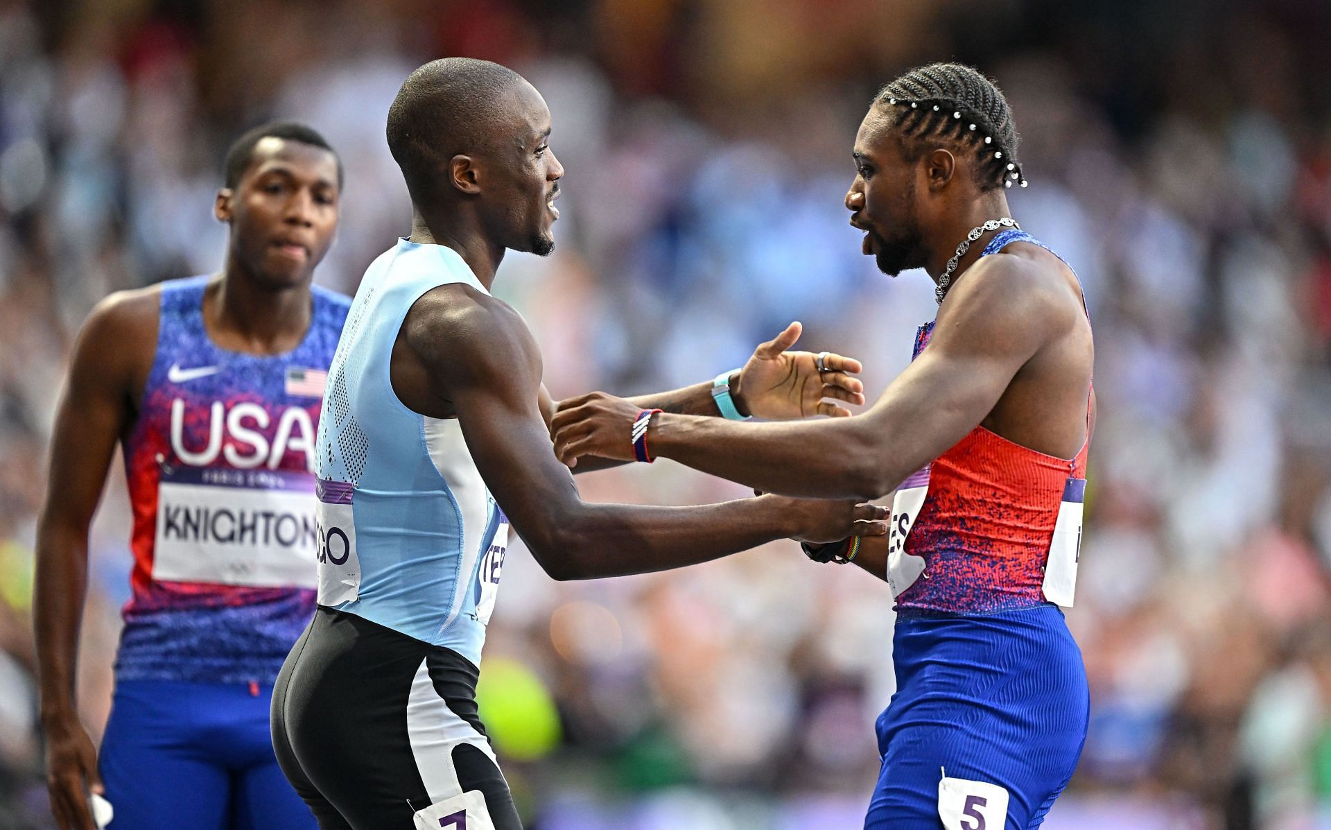 Letsile Tebogo and Noah Lyles at Paris Olympics 2024. (Photo By Sam Barnes/Sportsfile via Getty Images)