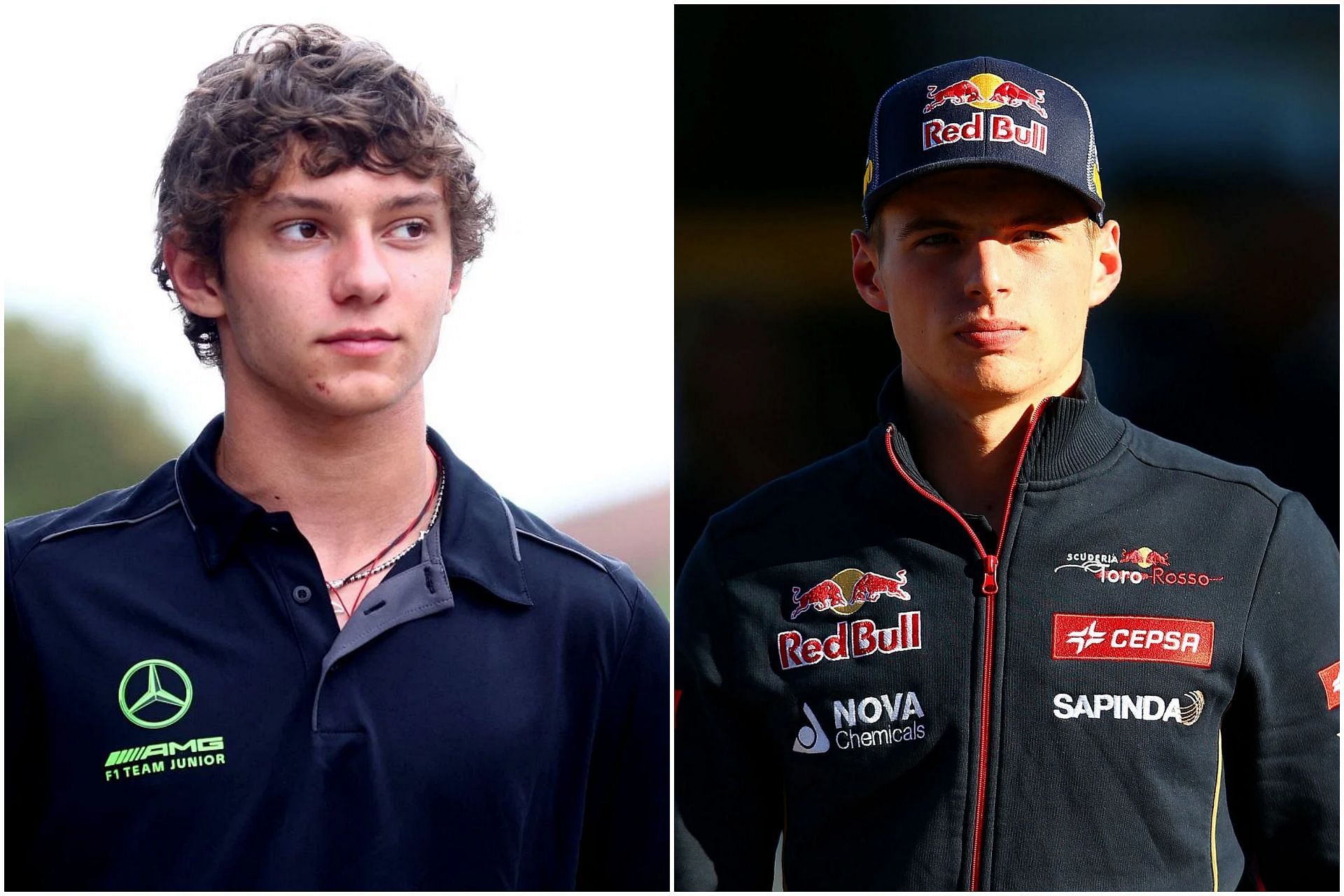 Kimi Antonelli (L) and Max Verstappen (R) (Image via Getty)