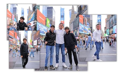 Alex Pereira poses with his sons in New York City.