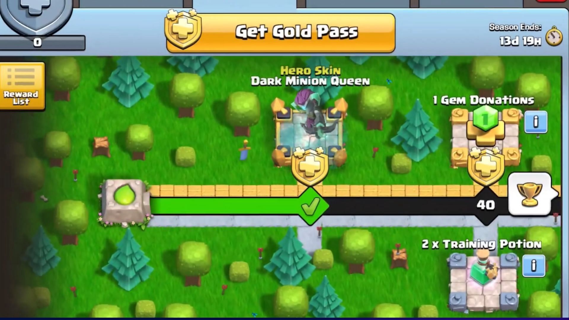 You unlock the Clash of Clans Dark Minion Queen skin in the Gold Pass (Image via Supercell)