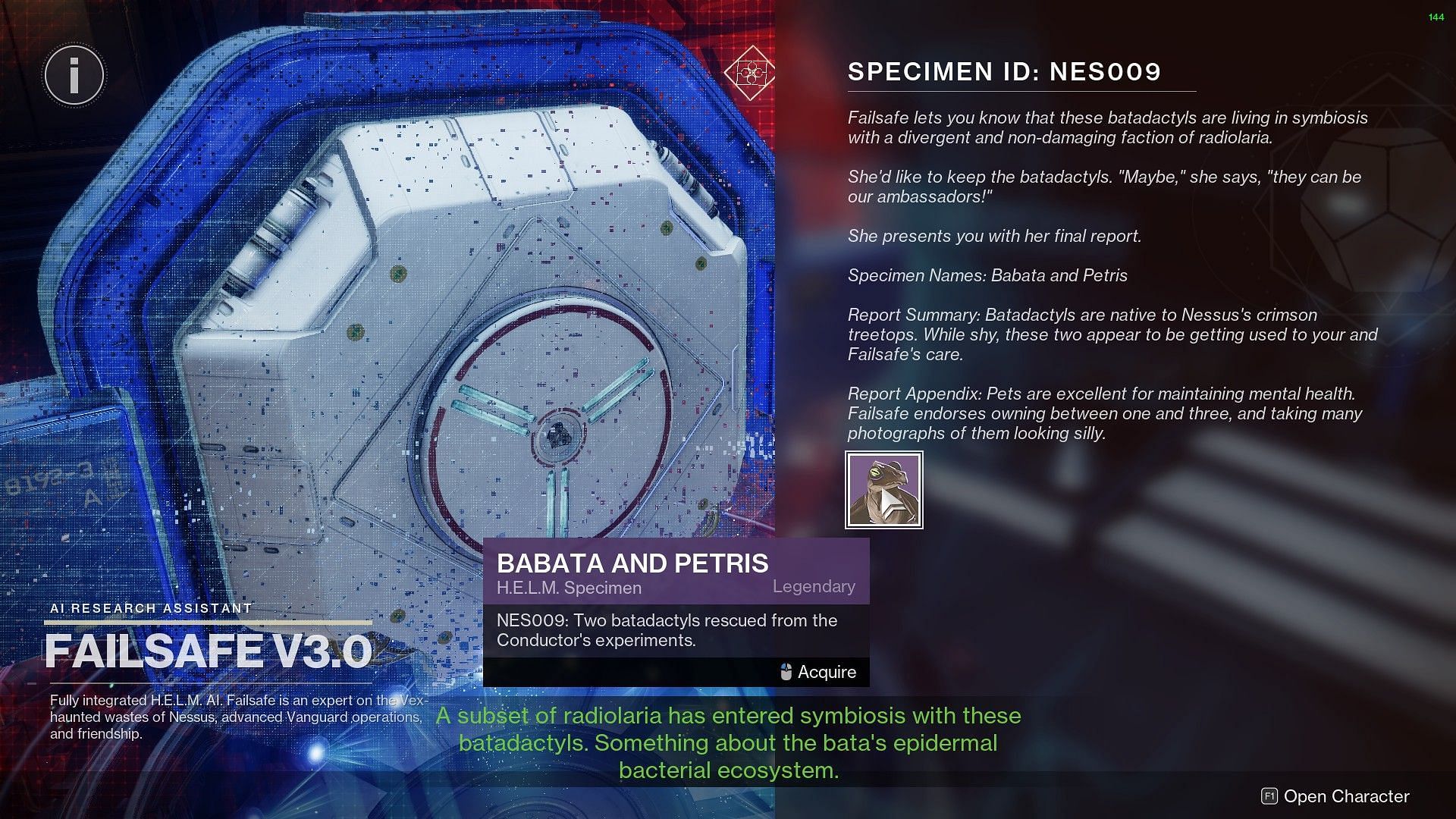 Specimen handed out by Failsafe (Image via Bungie)