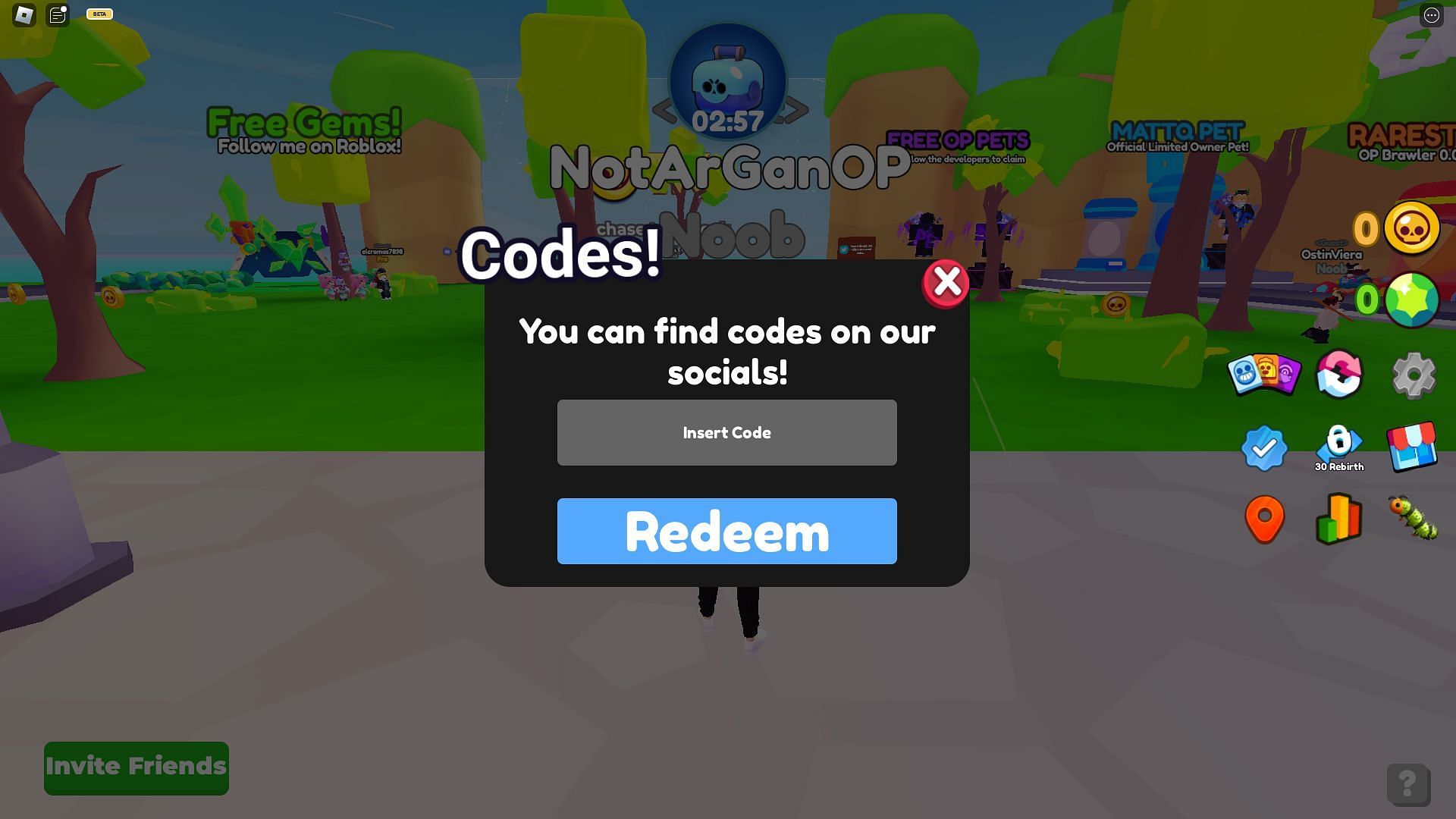 Redeem codes in Brawl Stars Pet Simulator (Image via Roblox)