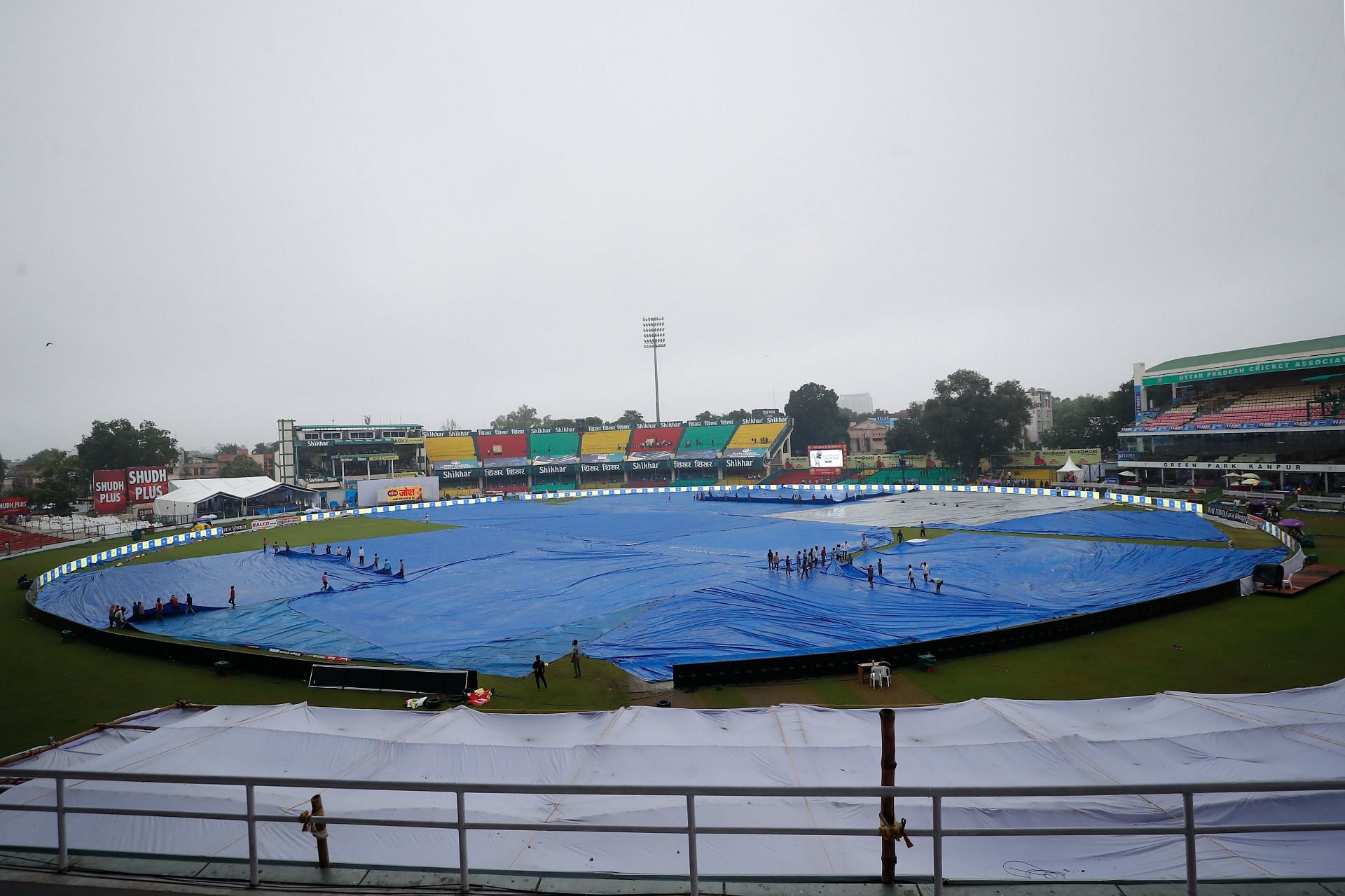 Green Park stadium covered up for rains on Saturday. (BCCI)