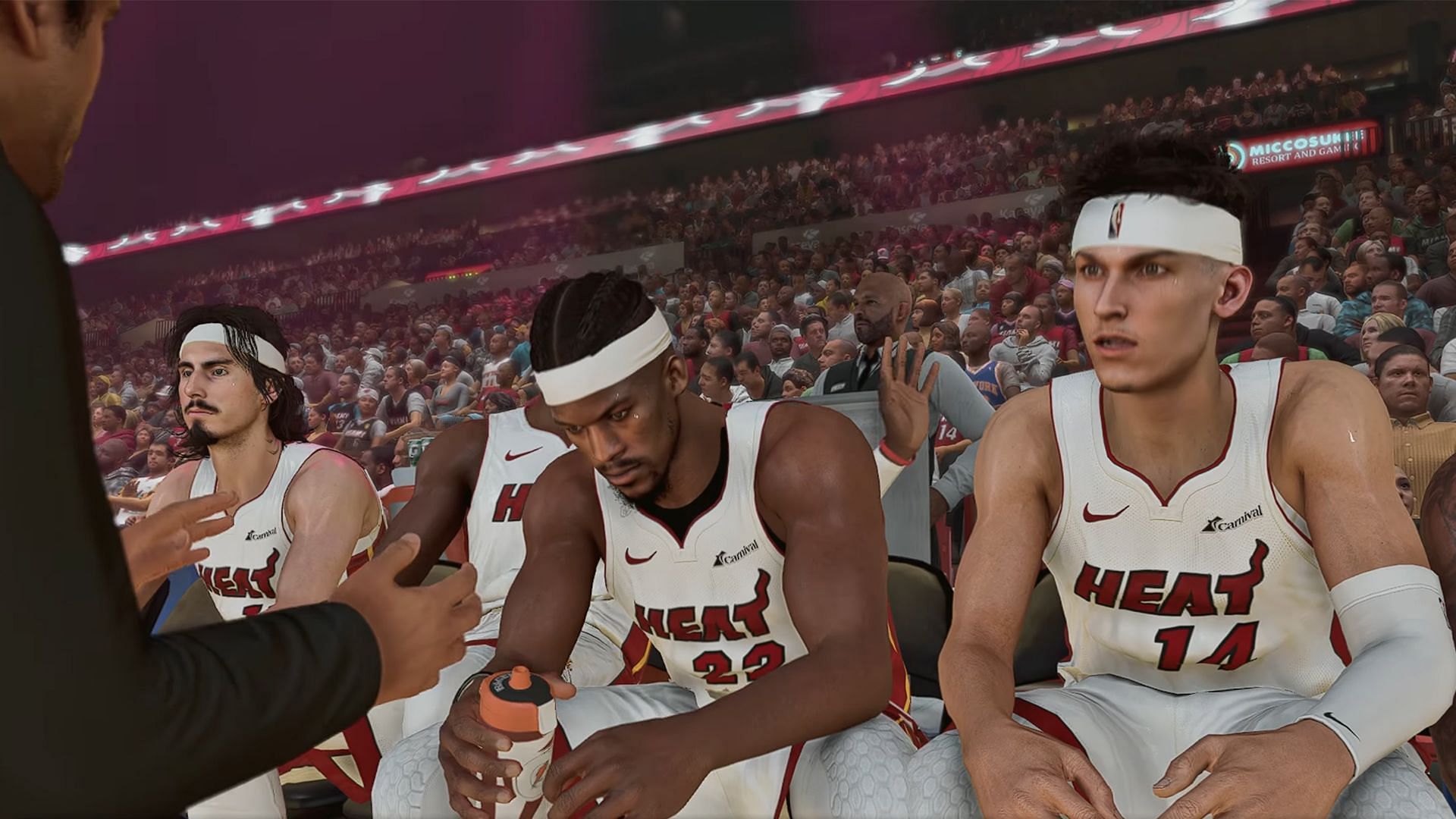 Miami Heat team on bench (Image via Youtube/@K4RL|| NBA 2k)