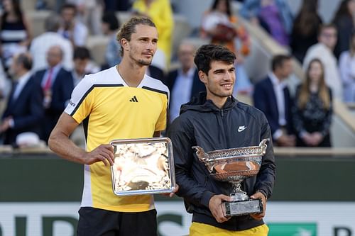 Alexander Zverev and Carlos Alcaraz pictured at the 2024 French Open | Image Source: Getty