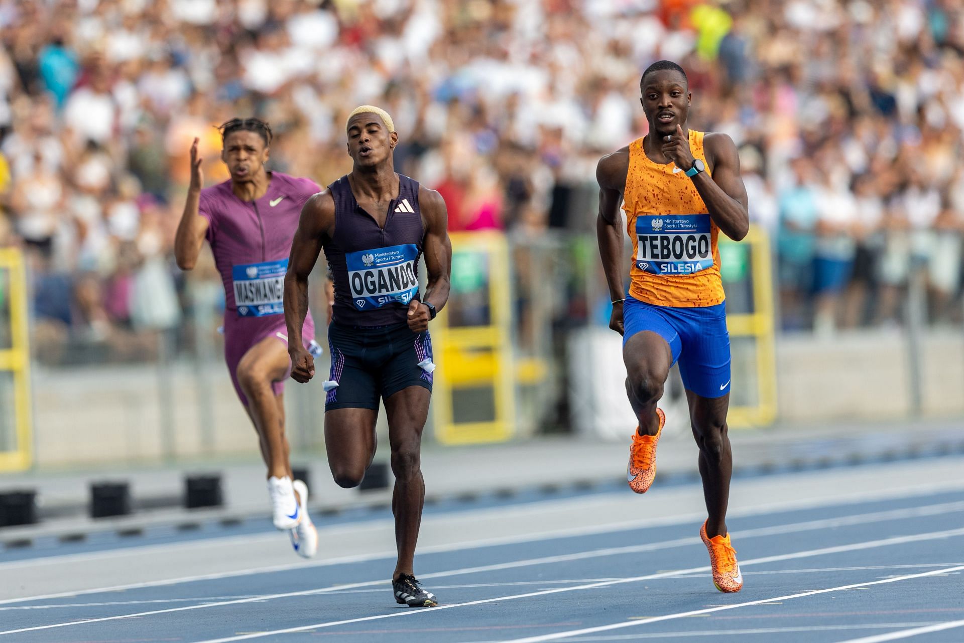 Letsile Tebogo [Extreme Right] in action at the Silesia Diamond League 2024 [Image Source: Getty]