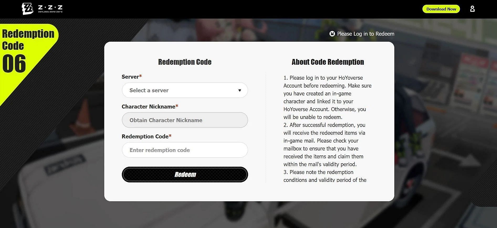 How to redeem codes on the website? (Image via HoYoverse)