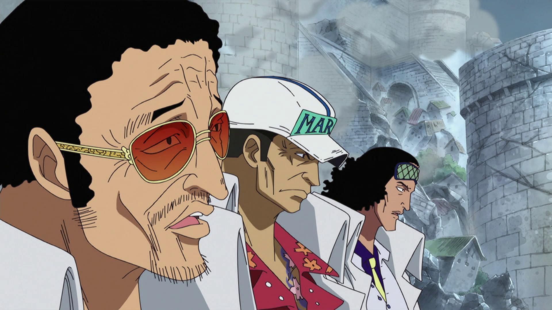 The three Admirals before One Piece&#039;s timeskip (Image via Toei Animation)