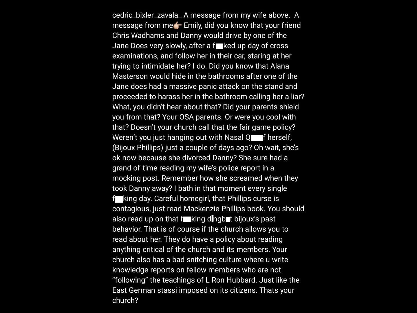 Cedric&#039;s Instagram post critiquing Emily Armstrong. (Image via Instagram/cedric_bixler_zavala_)