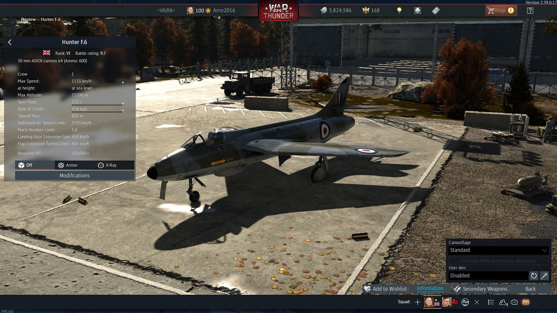 The Hunter F.6 can carry four SRAAMs (image via Gaijin Entertainment)