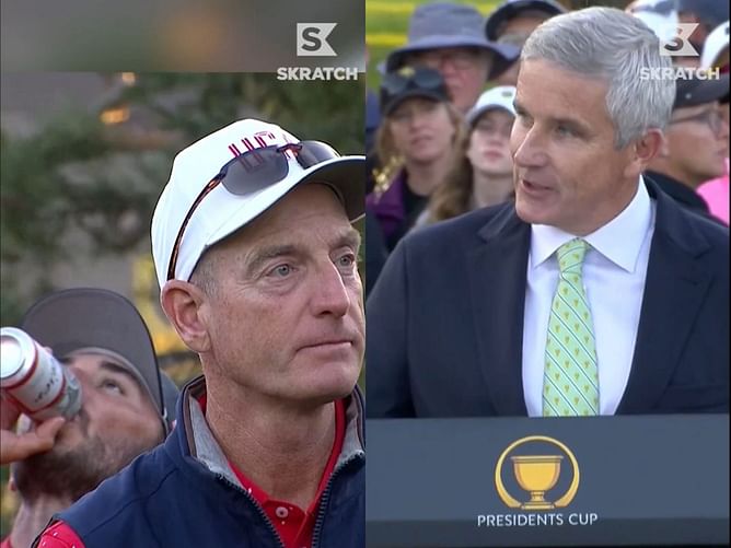 WATCH: Max Homa downs a beer during PGA Tour chief's speech at the Presidents Cup