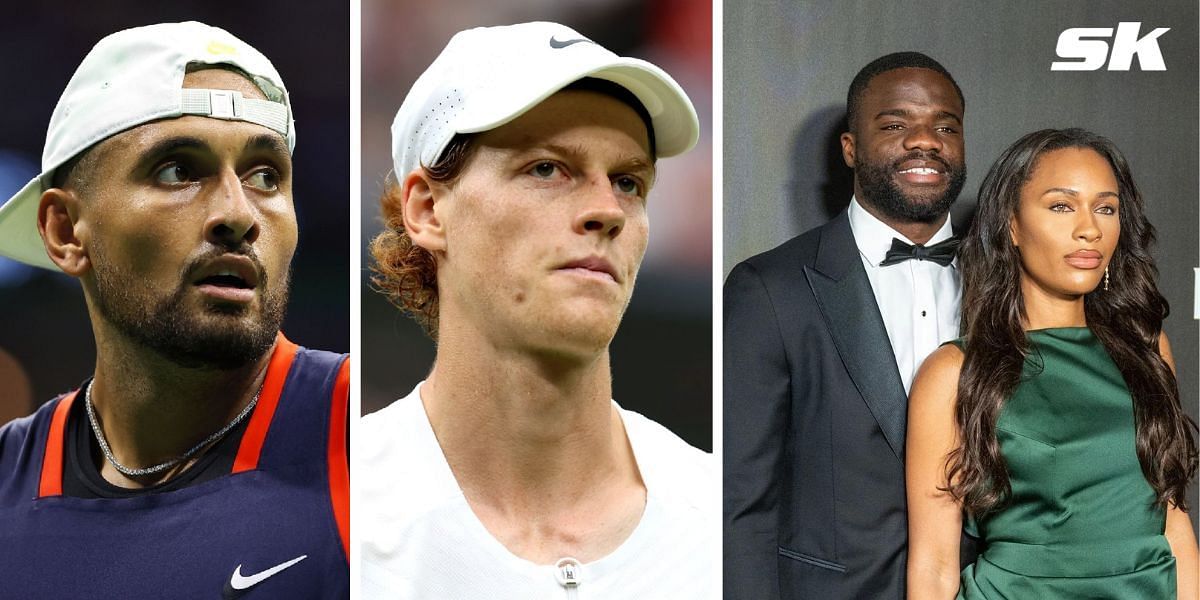 (Left to Right) Nick Kyrgios, Jannik Sinner, Frances Tiafoe and girlfriend Ayan Broomfield (Image source: Getty)