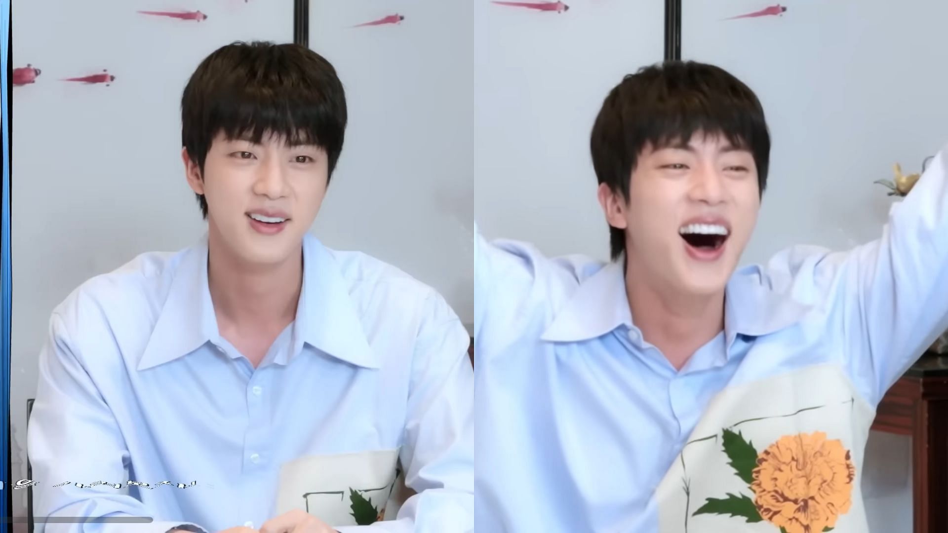 Jin pulls off his signature winner laughter (Images via YouTube/BANGTANTV)