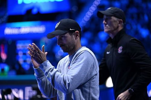 Darren Cahill (in black) and Simone Vagnozzi (in white) at the Nitto ATP Finals (Source: Getty)