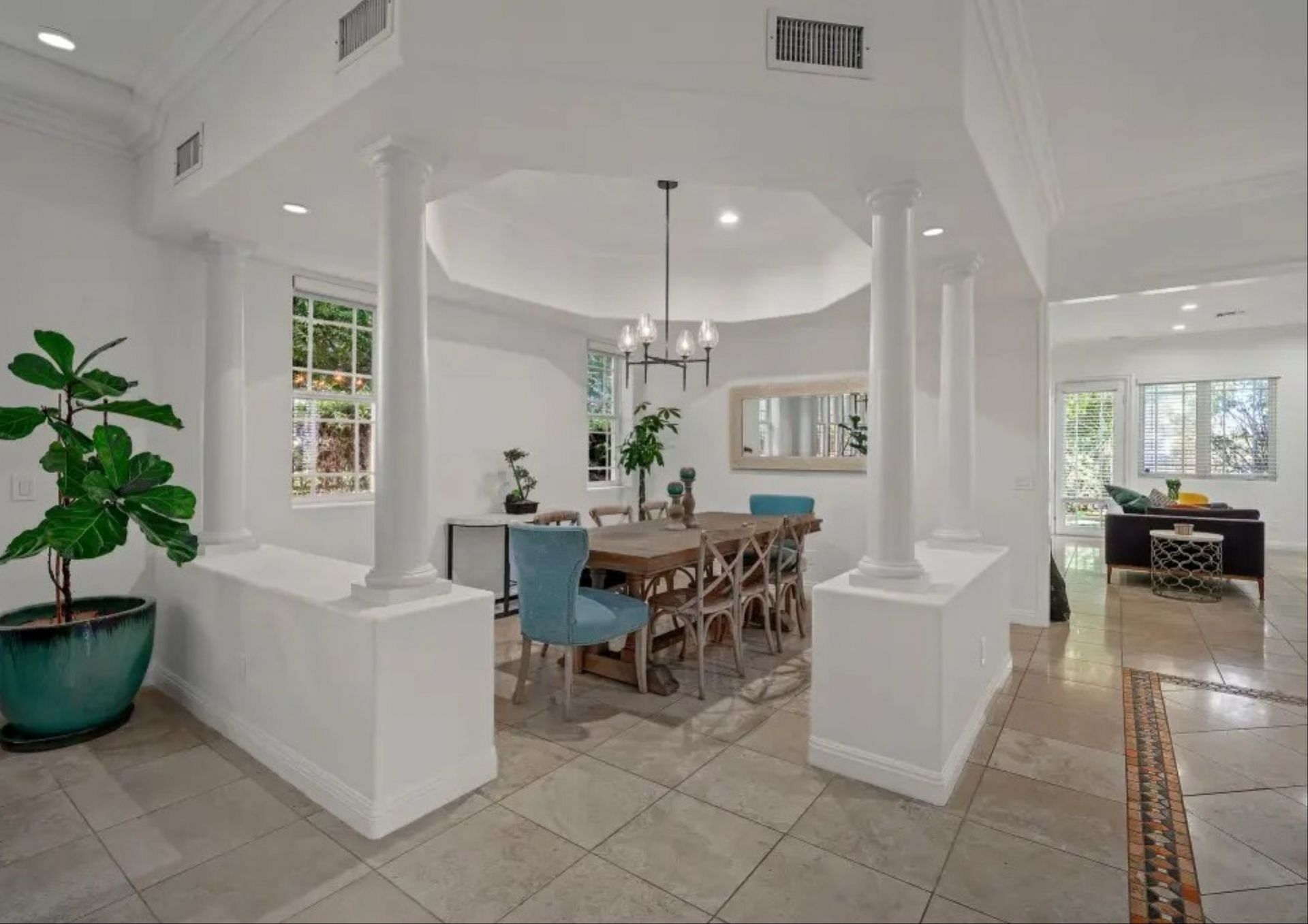 The home presents a unique dining room