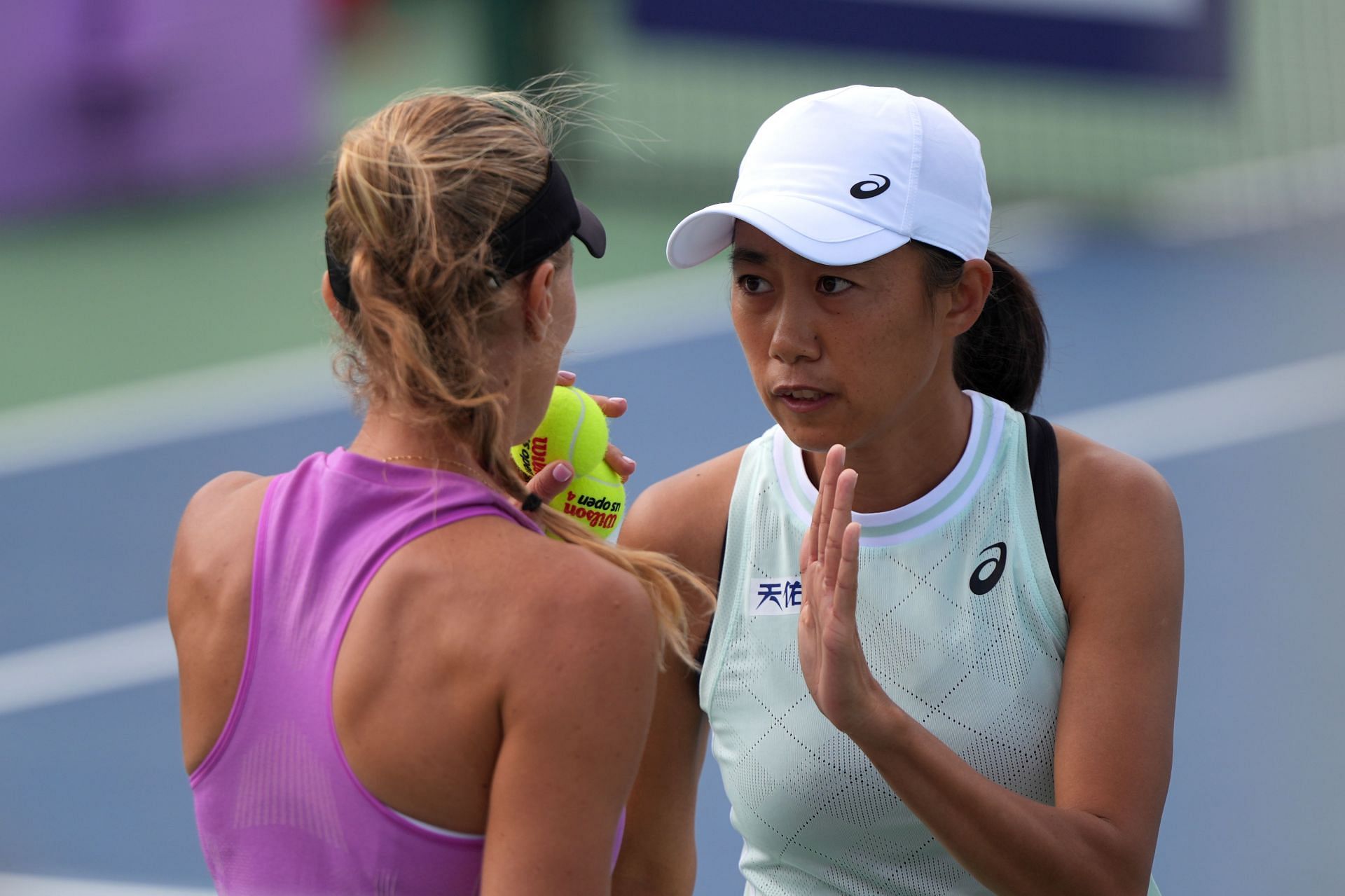 Kristina Mladenovic and Zhang Shuai at the Canadian Open 2024. (Photo: Getty)