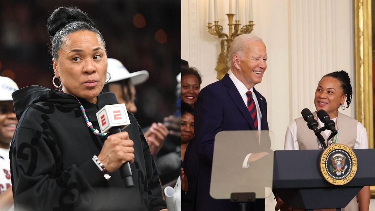 Dawn Staley with President Joe Biden (Image Credits: Instagram/@gamecockwbb, IMAGN)