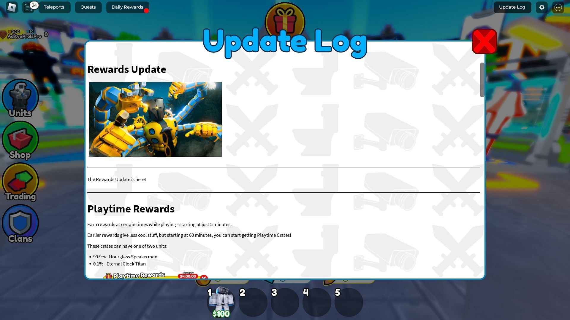 In-game update log (Image via Roblox)