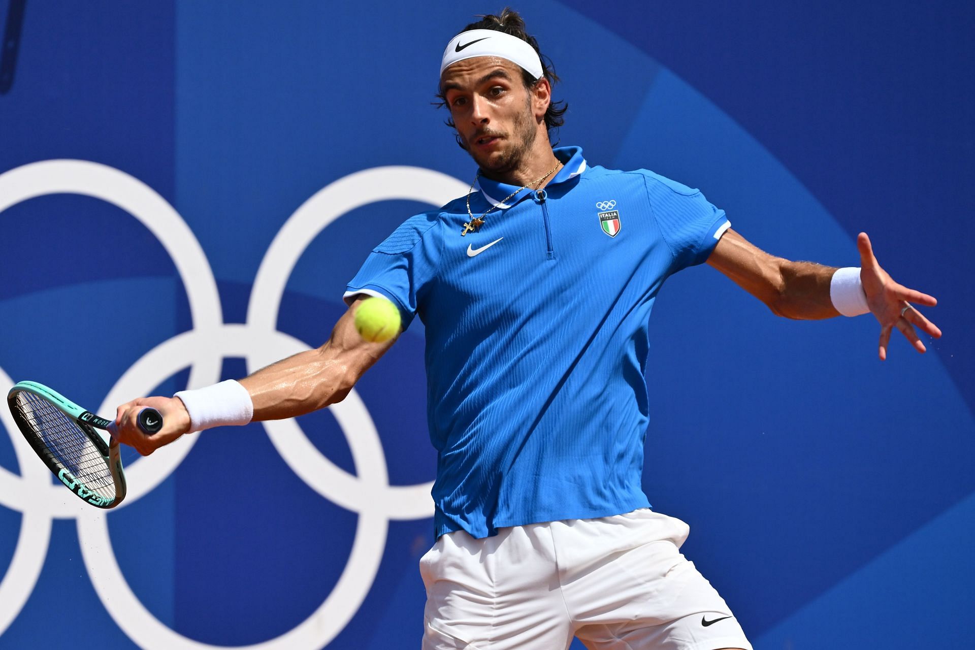 Lorenzo Musetti in action at the Paris Olympics (Source: Getty)