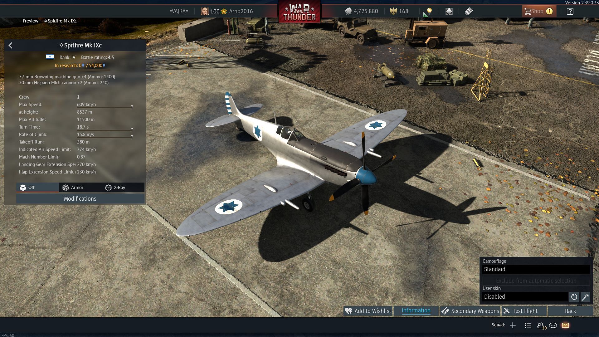 The Israeli Spitfire Mk IXc (Image via Gaijin Entertainment)