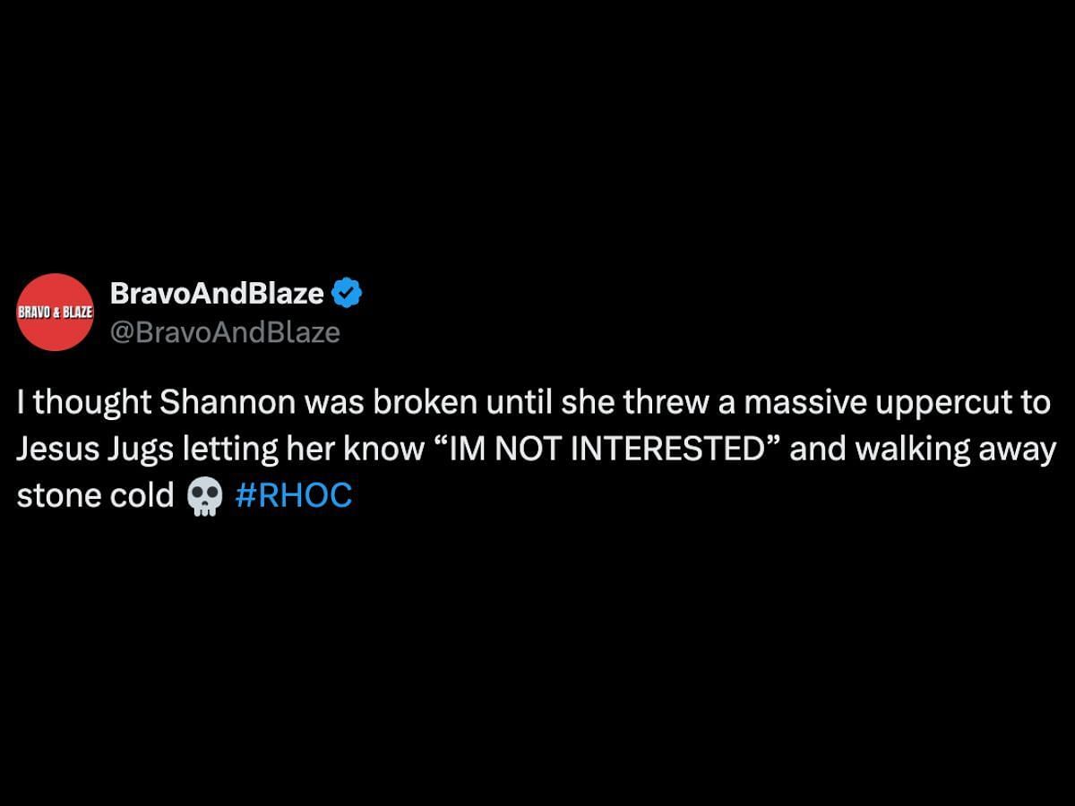 RHOC fans praise Shannon (Image via X/@BravoAndBlaze)