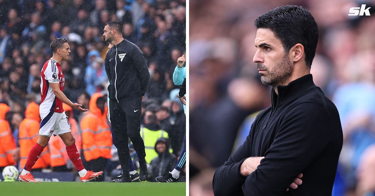 Leandro Trossard (left) and Mikel Arteta (right) (image via Getty)