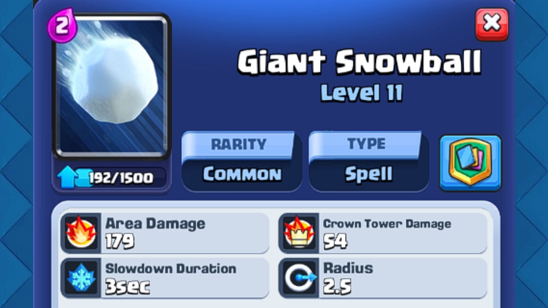 Giant Snowball Spell Card in Clash Royale (Image via Supercell)