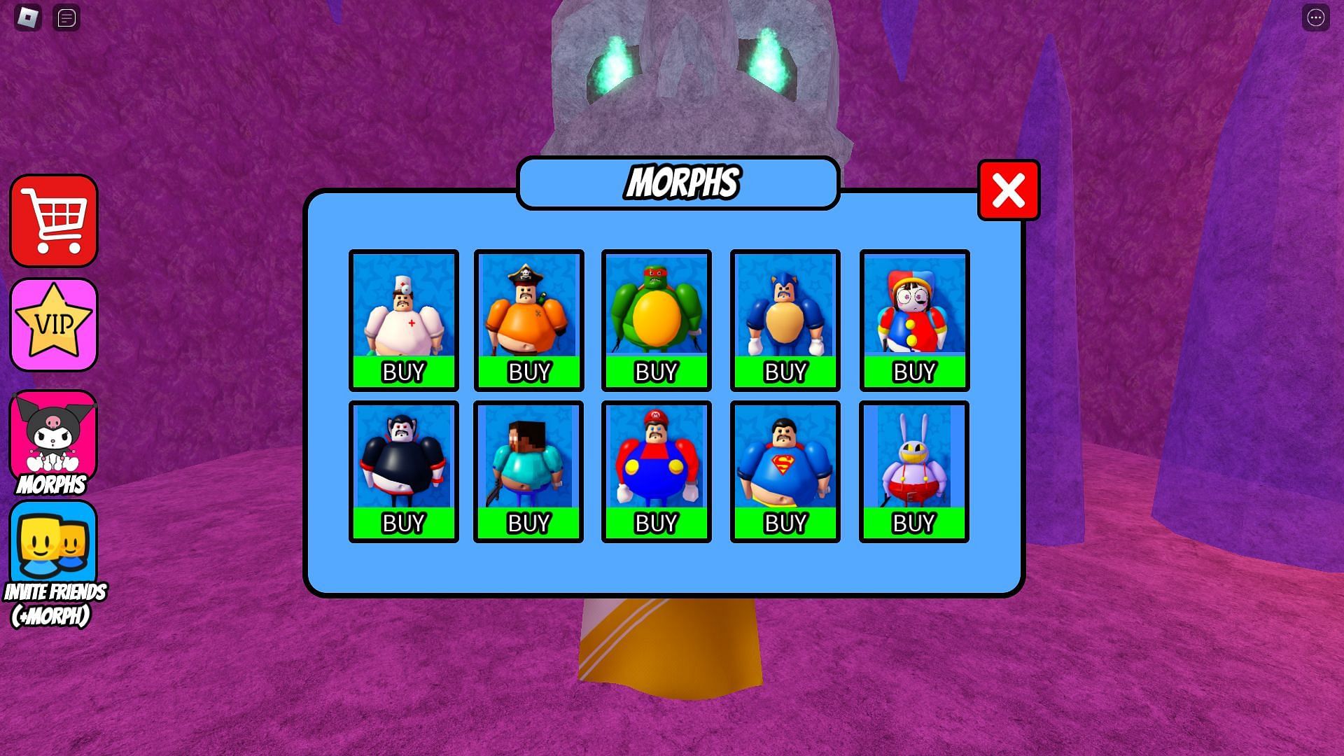 Morph selection screen (Image via Roblox)