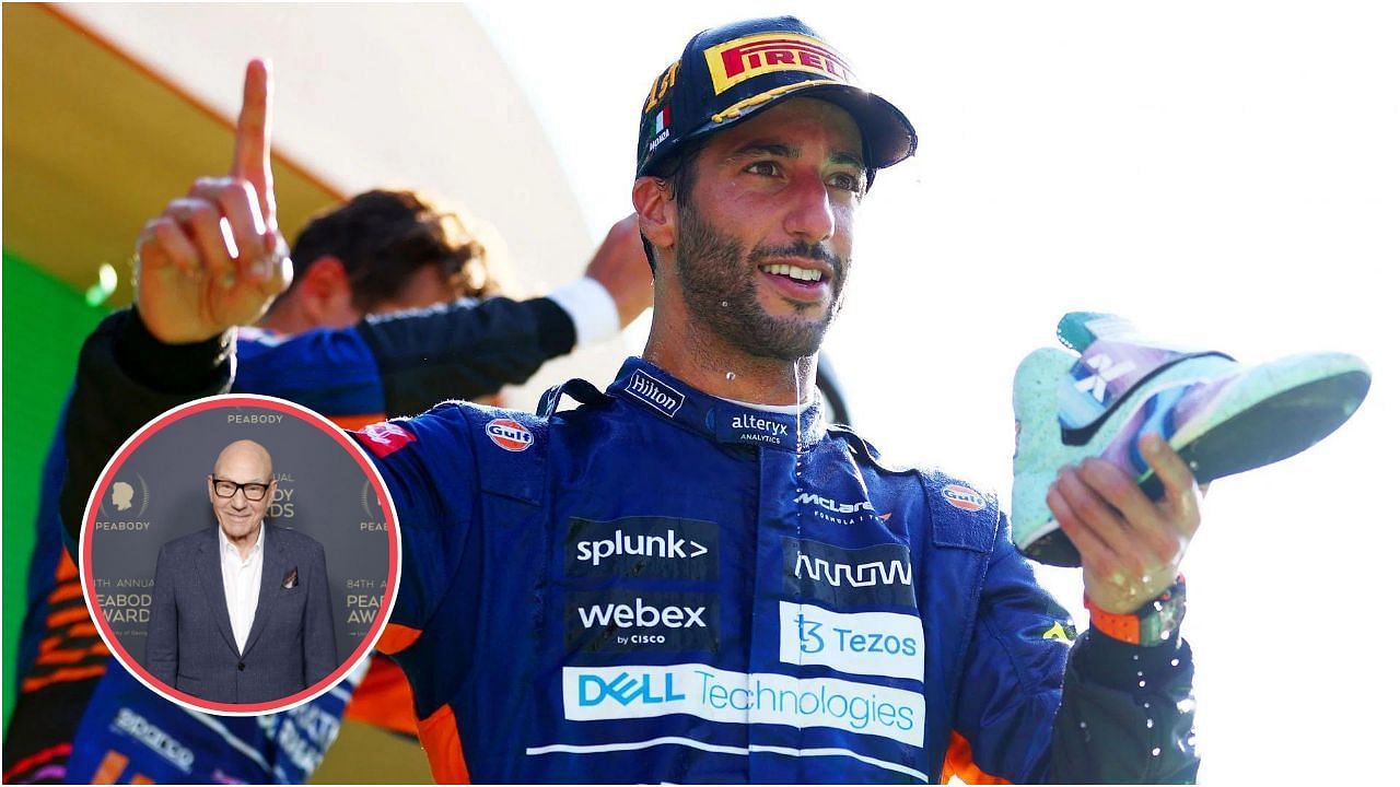 Daniel Ricciardo (foreground) and Sir Patrick Stewart (circle). Credit: Getty Images