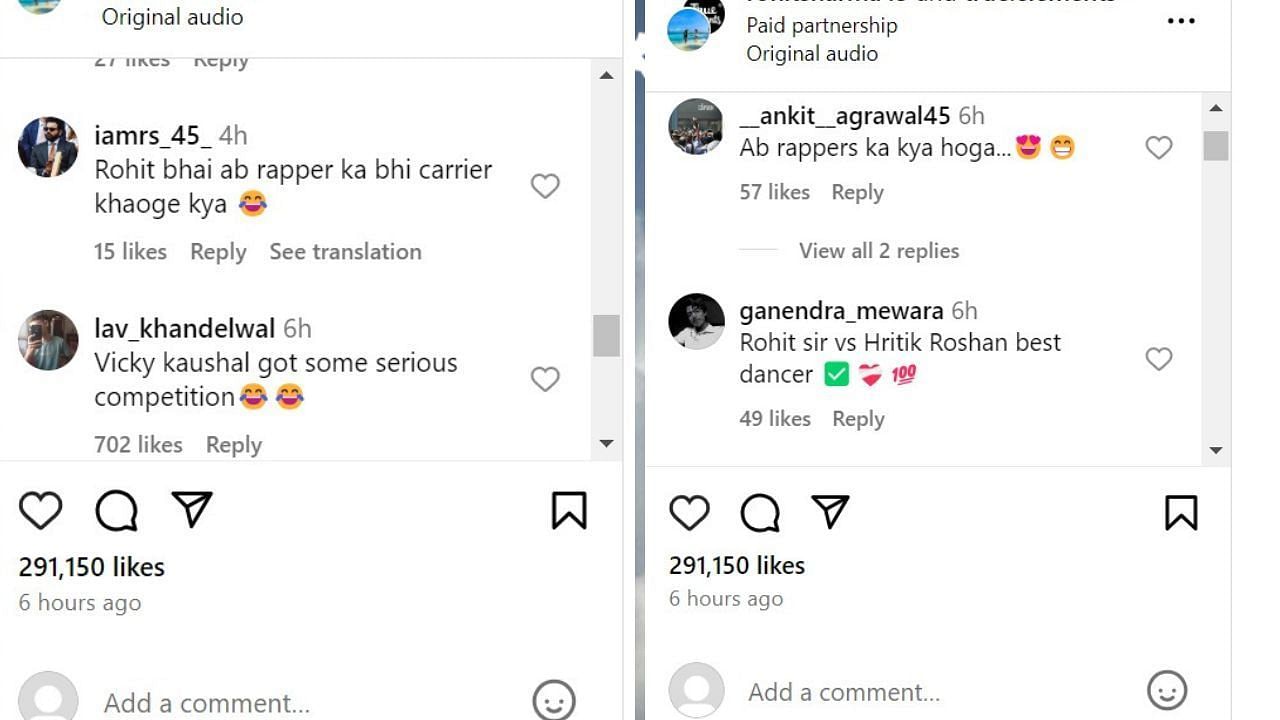 फैंस ने किए कमेंट (photo credit: instagram/rohitsharma45 )