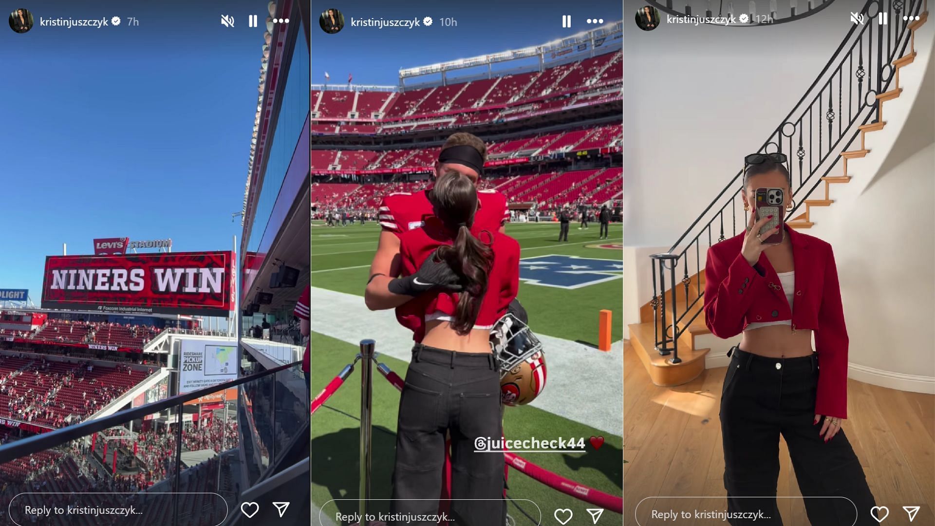 Kyle Juszczyk&#039;s wife Kristin shows off outfit and celebrates 49ers at Week 4 game [Image credit: @kristinjuszczyk IG]