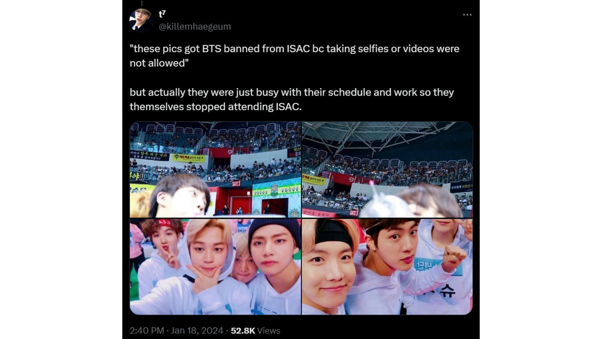 BTS last attended ISAC in 2017.  (Image via X/ @killemhaegeum)