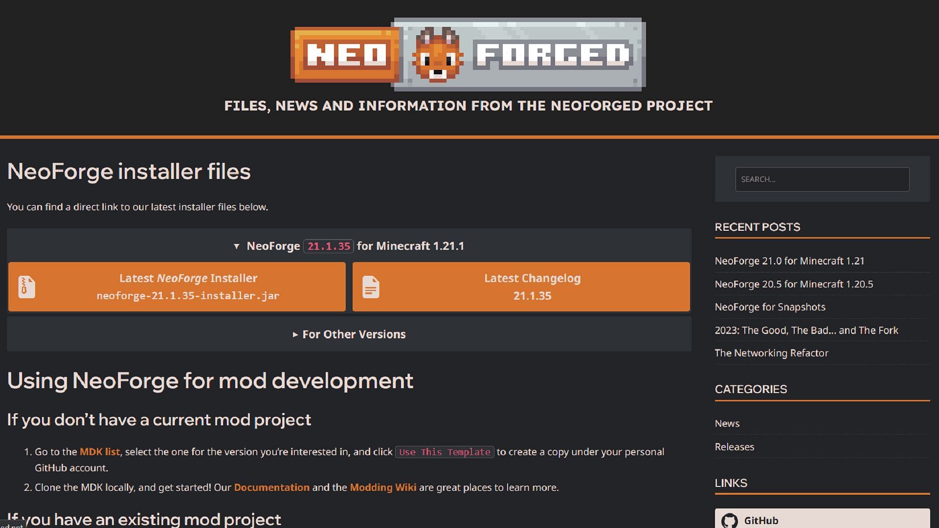 The front page of the NeoForge Project (Image via Neoforged.net)