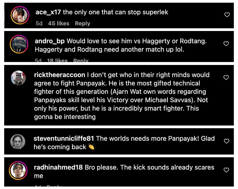 Screenshot of fans&#039; comments [ONE Championship, Instagram]