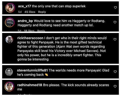 Screenshot of fans' comments [ONE Championship, Instagram]